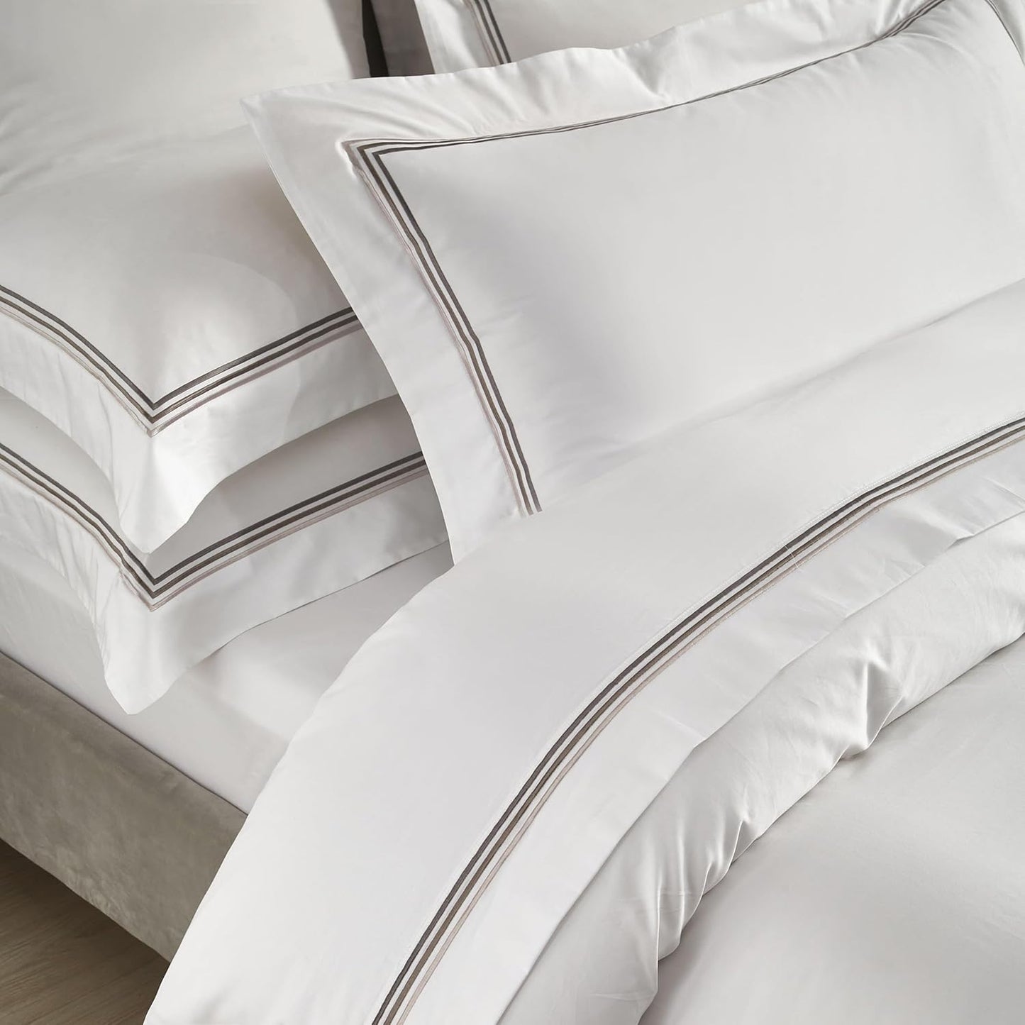 White Pillow Shams King Size Set of 2, 100% Cotton Luxury Hotel 3-Lines Embroidered Pillowcases, 400TC Sateen Weave Decorative Pillow Cases with Envelope Closure for Bedding, 20X36 Inches