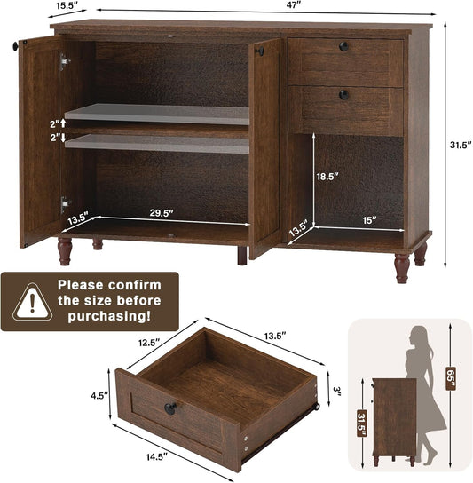47‘’ TV Stand for Living Room, Mid-Century Modern TV Console with Storage Cabinet, Wooden Television Furniture for Living Room, Entertainment Center with Ample Large Storage Space