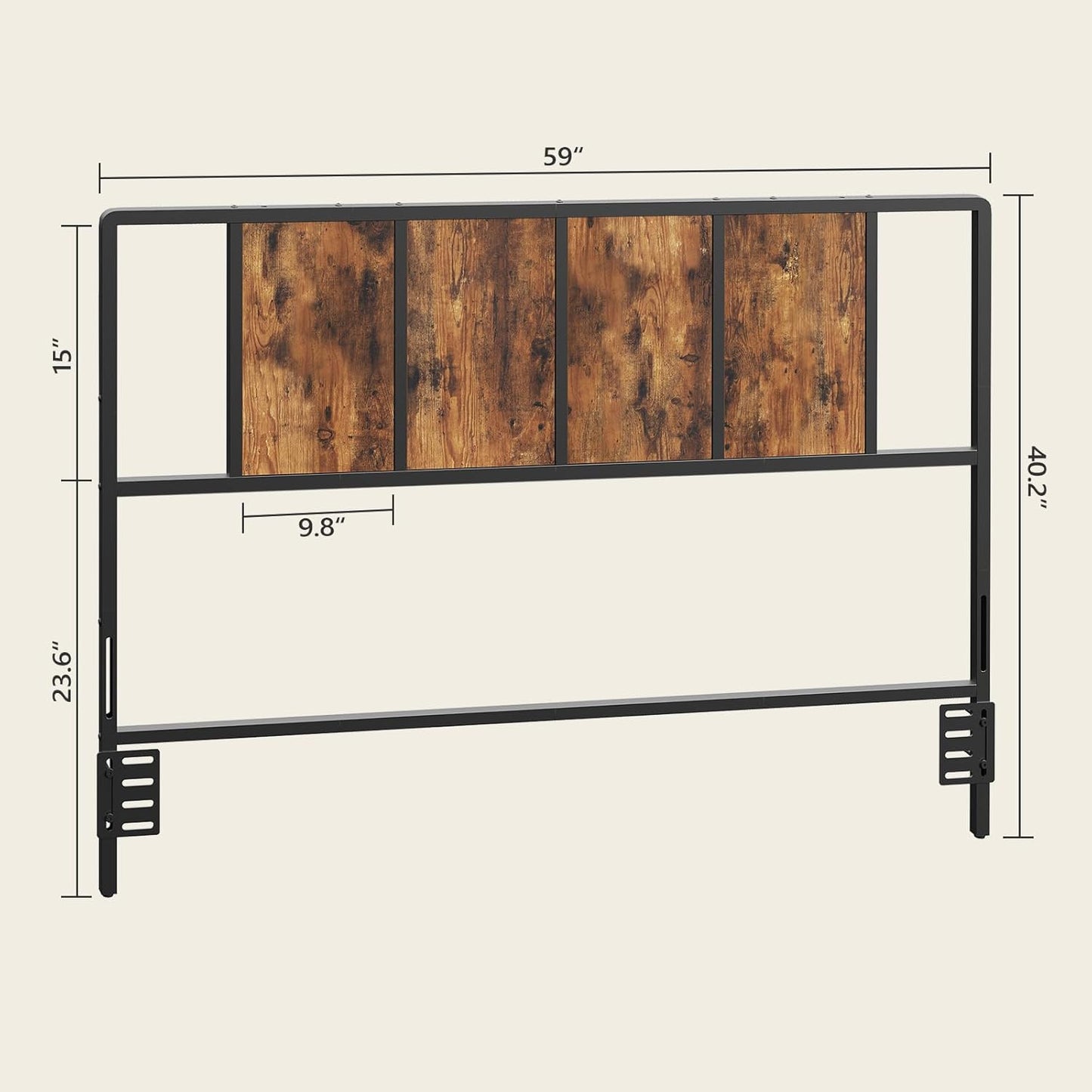Queen Size Headboard Only, Metal Headboard with Adapters, Minimalist Industrial Style for Queen Size Beds, Rustic Brown and Black