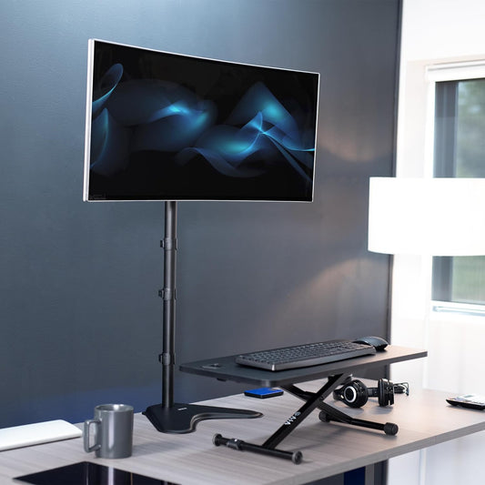 Extra Tall Single LCD Computer Monitor Free-Standing Adjustable Desk Stand for 1 Screen up to 27 Inch, STAND-V011H
