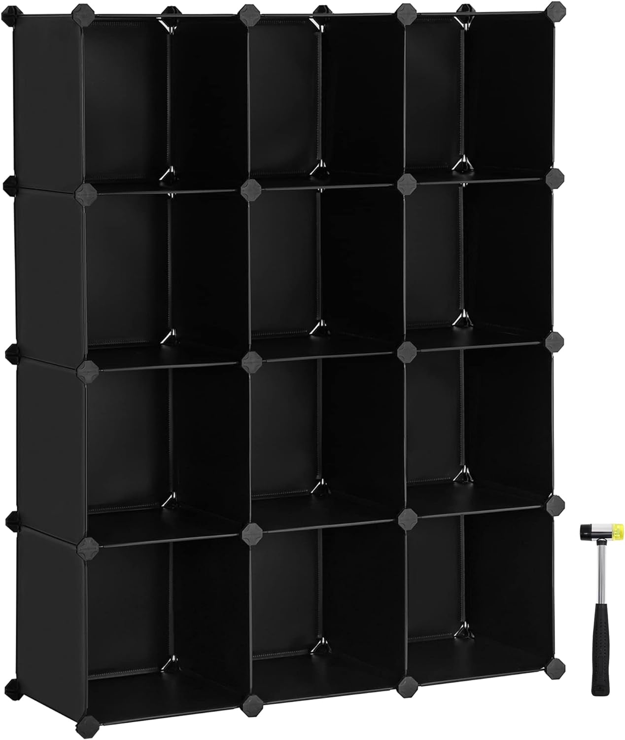 Cube Storage Organizer, Set of 16 Plastic Cubes, Book Shelf, Closet Organizers and Storage, Room Organization, Bedroom Living Room, 12.2 X 48.4 X 48.4 Inches, White ULPC44L
