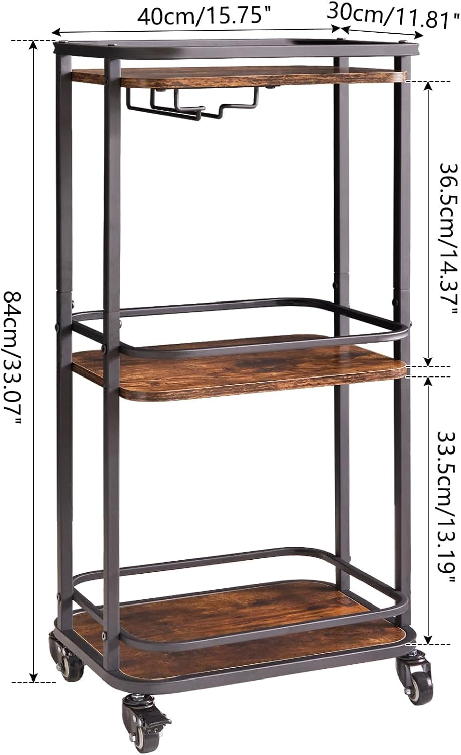 3-Tier Home Bar Serving Cart,Kitchen Storage Carts with Wheels,11.79X15.72X33.01 Inches,Rolling Mini Bar Cart for Home, Outdoor, Kitchen, Bedroom TMJ319H