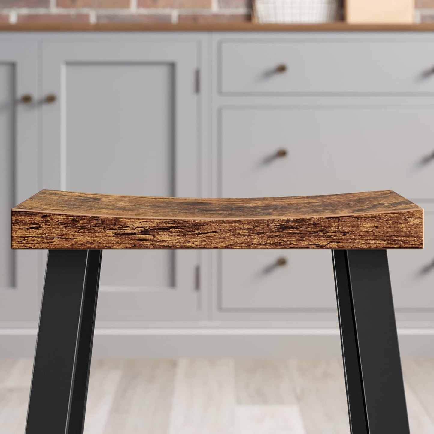 Bar Stools, Set of 2 Bar Chairs, Kitchen Breakfast Bar Stools with Footrest, 23.6 Inches High, Industrial in Living Room, Party Room, Rustic Brown and Black ULBC074B01