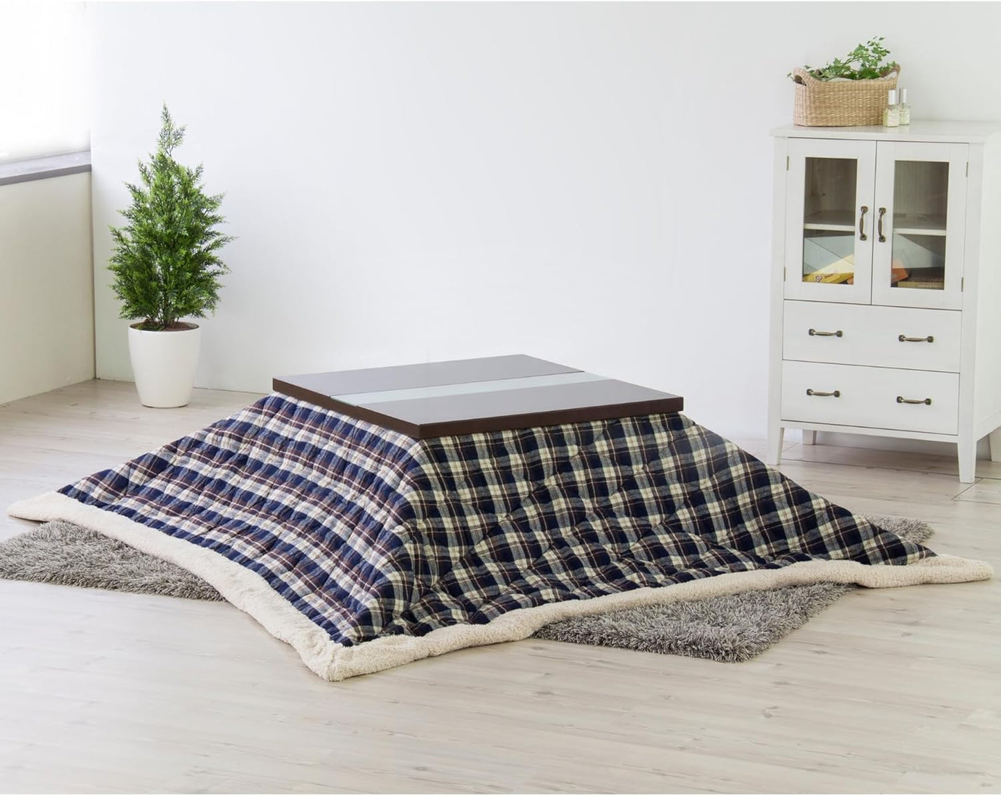 Kotatsu Futon Comforter Square Shape W75 X D75 Inches, Polyester Fabric Material, Home and Living, Navy Checked Design KK-103BL, This Order Comes Only Futon Comforter