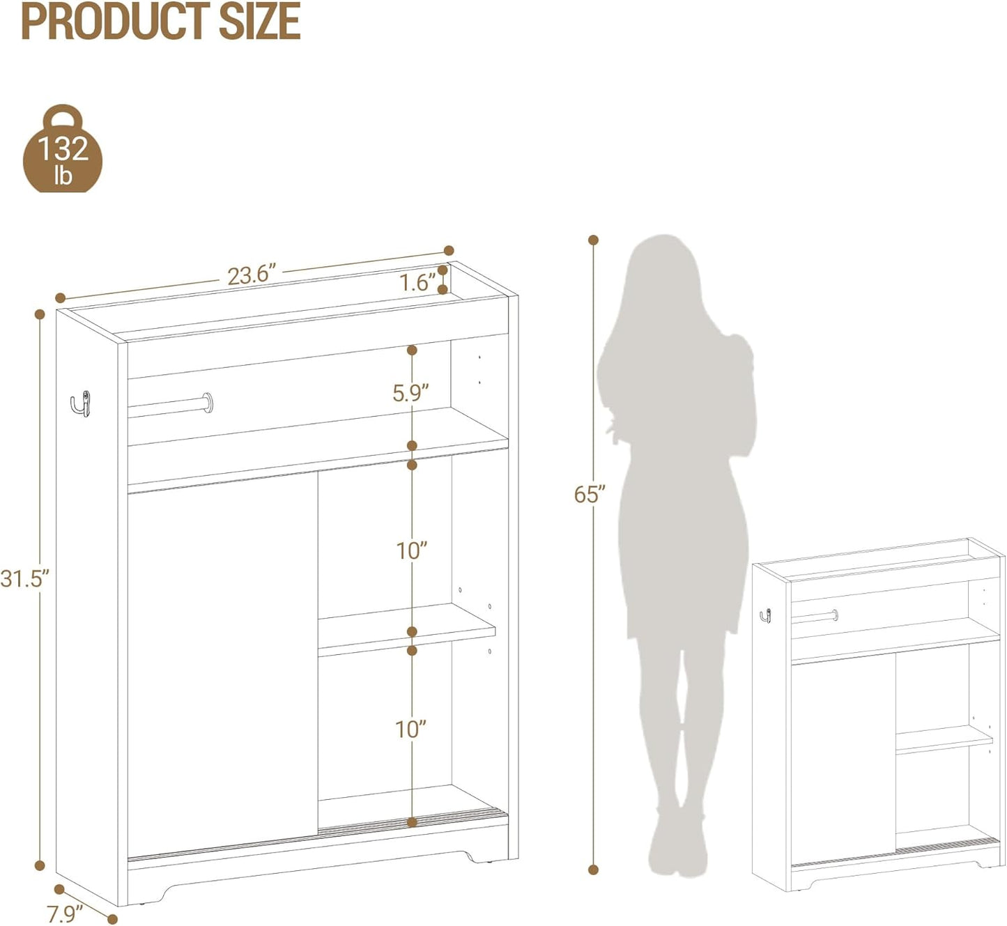 Slim Bathroom Storage Cabinet, Toilet Paper Storage Cabinet with Sliding Doors, Small Cabinets with Toilet Paper Holder, Adjustable Shelf, Next to Toilet, for Small Spaces, Black BC62804X