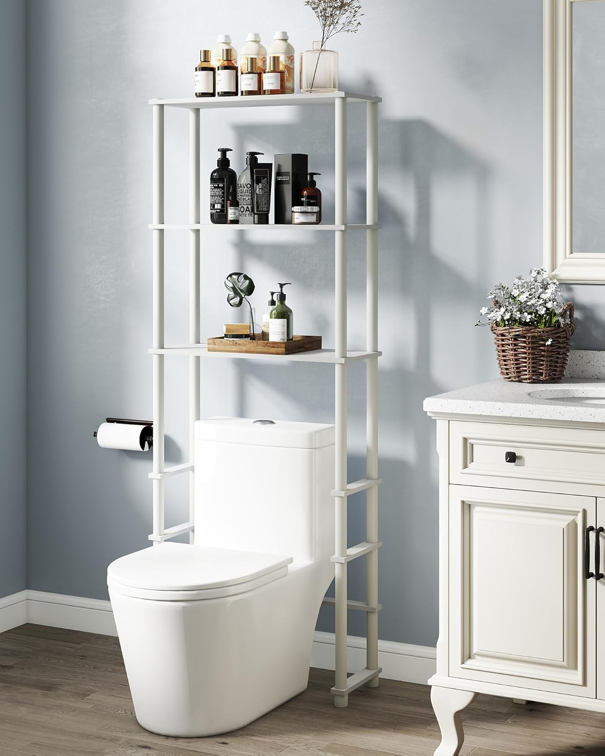 Over Toilet Rack, behind Toilet Storage for Bathroom Balcony Laundry, Grey/Black
