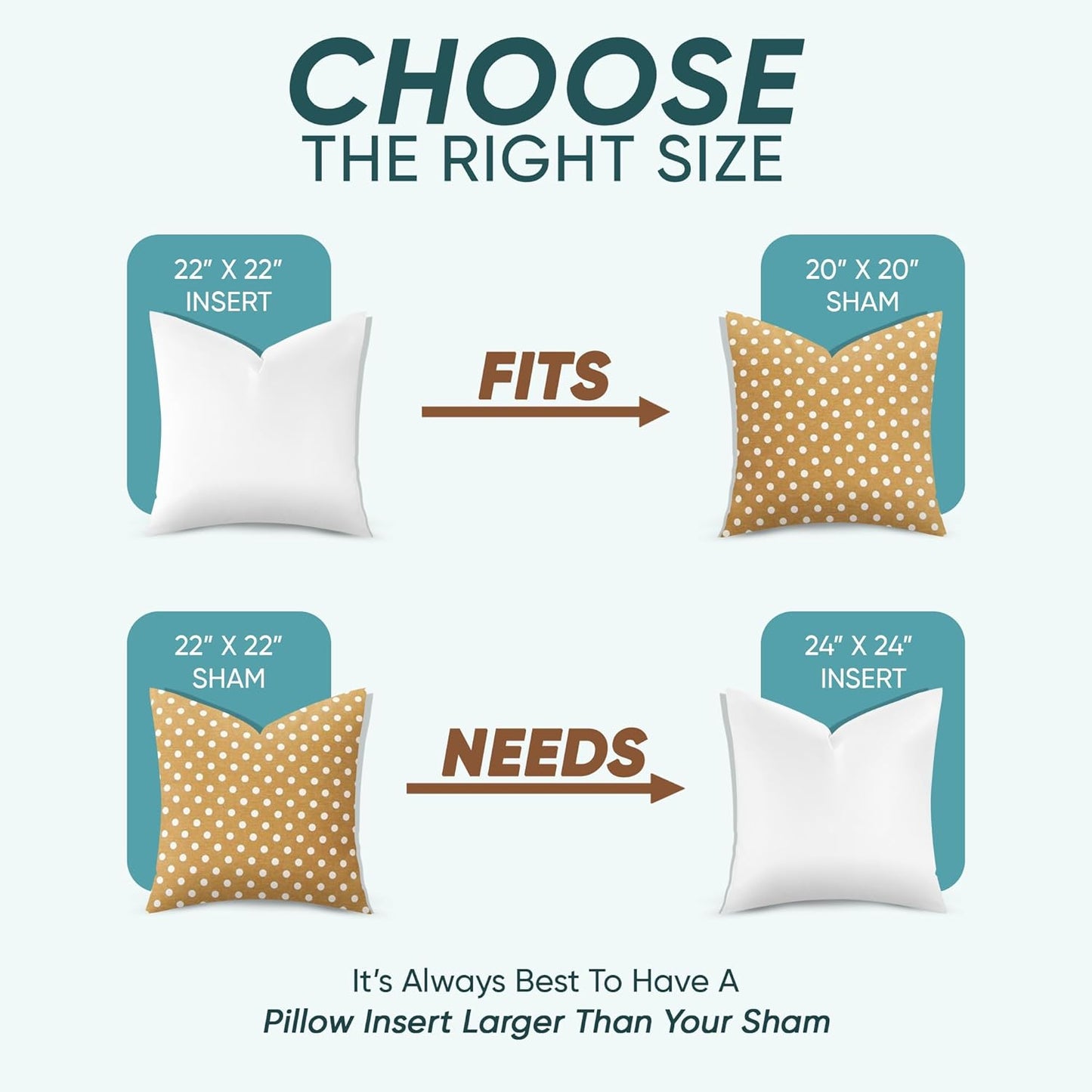 Synthetic down Pillow Insert - 22X22 down Alternative, Ultra Soft Large Square Throw Pillow, Couch Sham, Bed Sleeping - 1 Decorative Accent Form