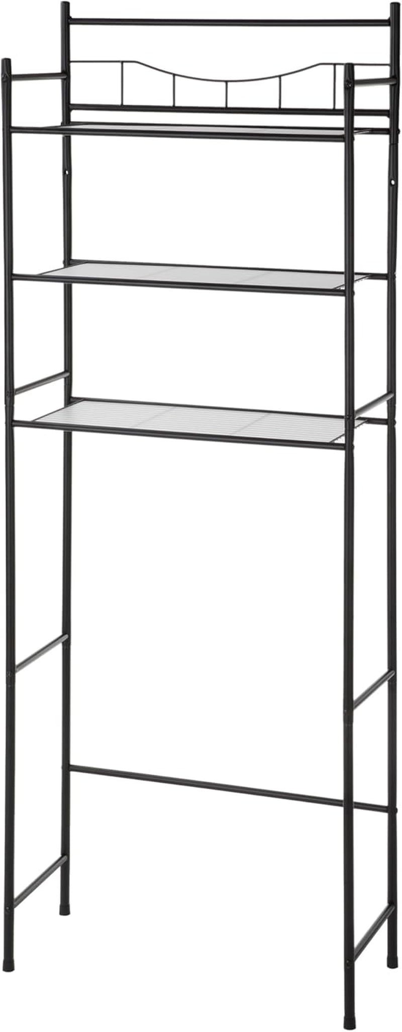 Over Toilet Bathroom Organizer, 59.75" H 3-Shelf Steel Storage Unit Wall Mount, Black — Better Stability Bathroom Shelves for Towels, Paper & Utility Room, 30 Lbs Capacity