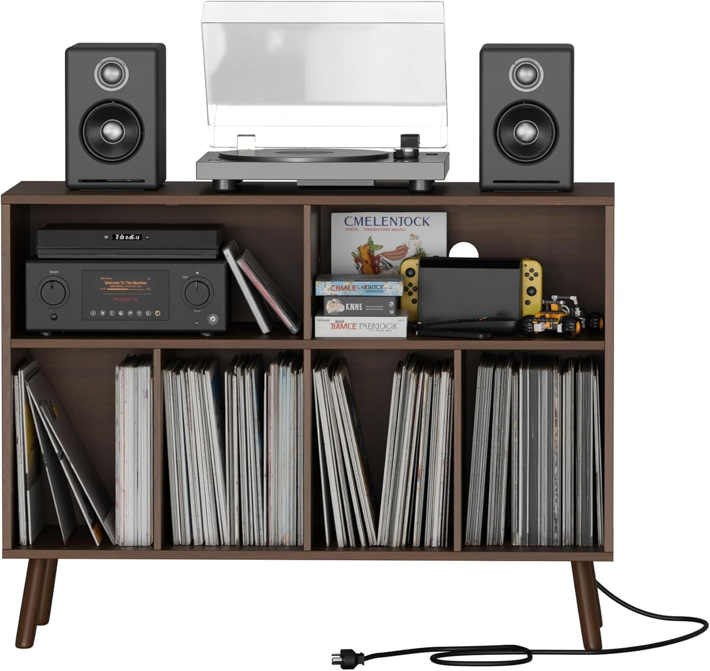Record Player Stand with Vinyl Storage Cabinet, Wood Turntable Table Open Shelf Holder up to 350 Albums Cube Storage Organizer for Living Room, Office, Brown