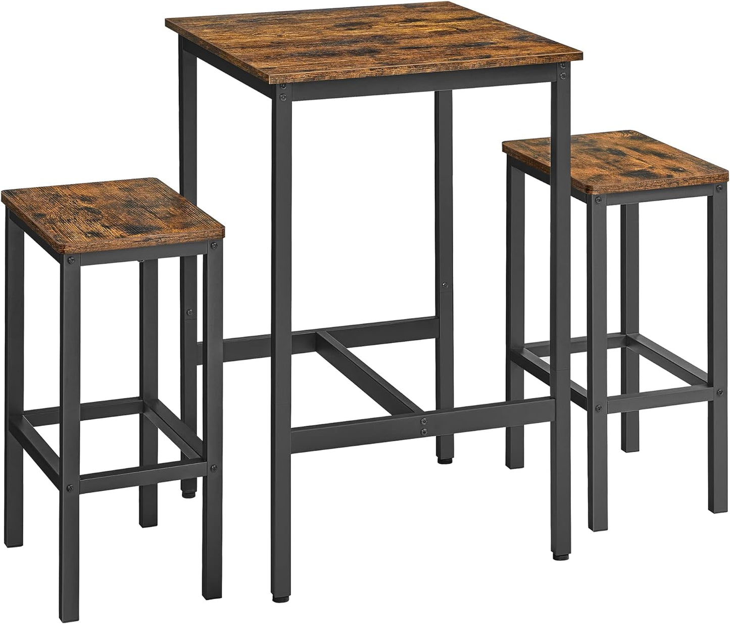 Bar Table and Chairs Set, Square Table with 2 Stools, Dining Pub Set for 2, Space Saving for Kitchen Breakfast, Living Room, Party Room, Ebony Black and Ink Black