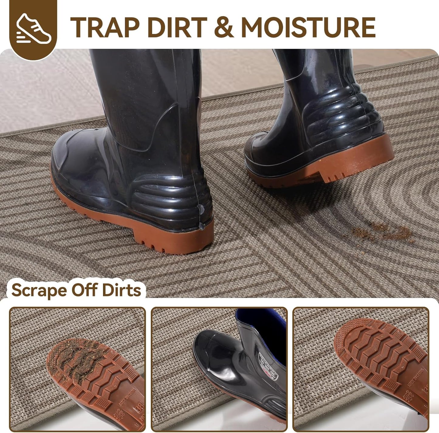 Front Door Mat 17''X30'', Absorbent Muddy Dirt Resist Washable Non Slip Low-Profile Indoor Doormat, Welcome Entryway Door Mats, Brown