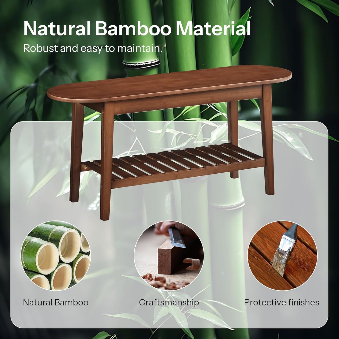 Dining Bench, 2-Tier Bamboo Farmhouse Entryway Bench, Indoor Storage Wooden Bench for Living Room, Dining Room, Hallway, Bedroom, Entryway, Bathroom, Brown BR06CD01