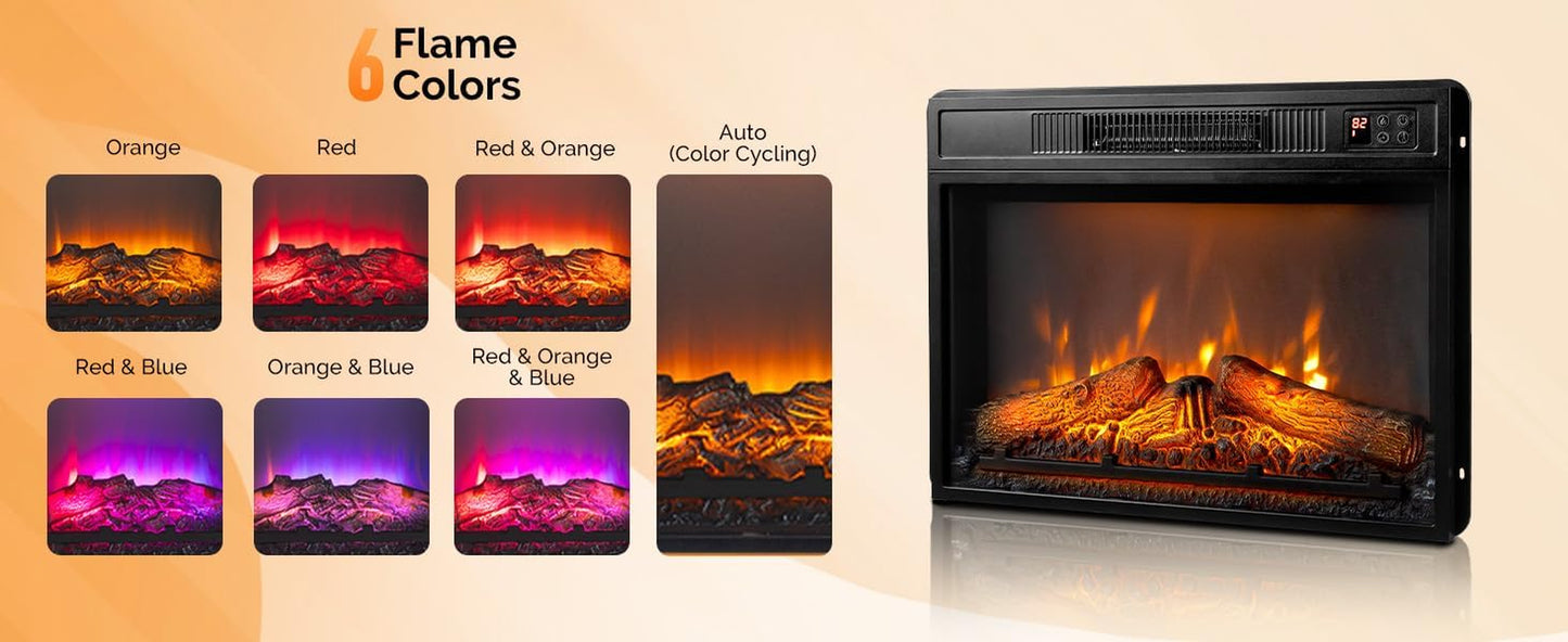 Fireplace TV Stand with Sliding Barn Door for 70 Inch TV, Farmhouse Entertainment Center & 23" Fireplace, Media Console Table with Storage Cabinets for Living Room, Distressed White & Barnwood