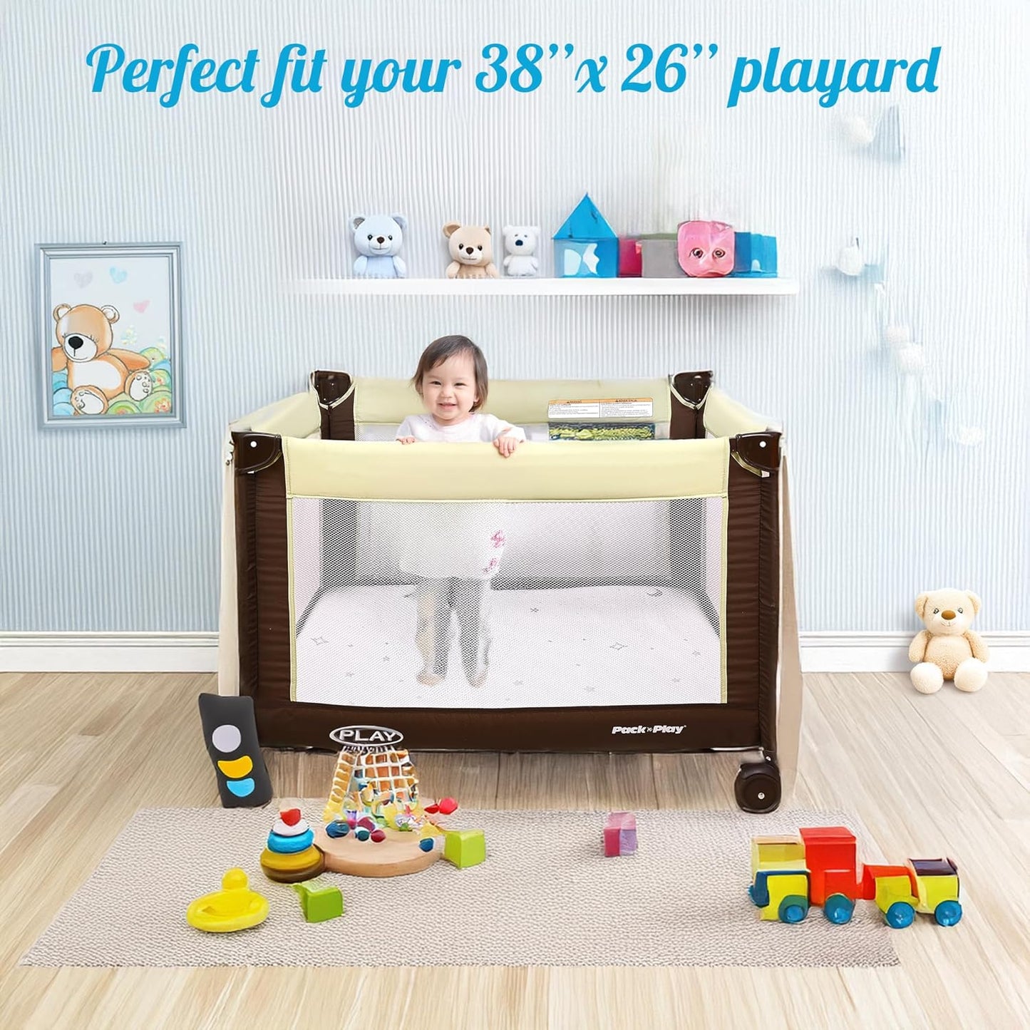 Pack N Play Mattresses (38"X26"X1.5") Bamboo Cover,Breathable,%100 Waterproof,Non-Toxic,Washable I Dual-Sided Gel Memory Foam I Toddler&Baby Pack and Play Mattress Pad Fits Playard&Playpen
