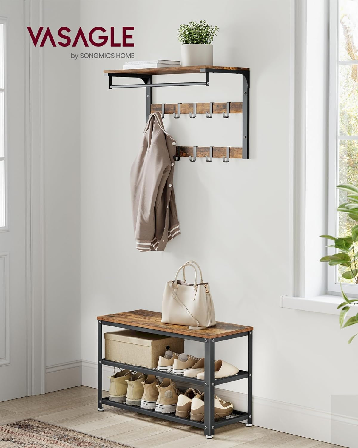 , 3-Tier Shoe Rack, Shelf Storage Bench with Metal Mesh Shelves and Seat, Free Standing Shoe Organizer for Entryway, 11.8 X 28.7 X 17.7 Inches, Ebony Black and Black ULBS073B06