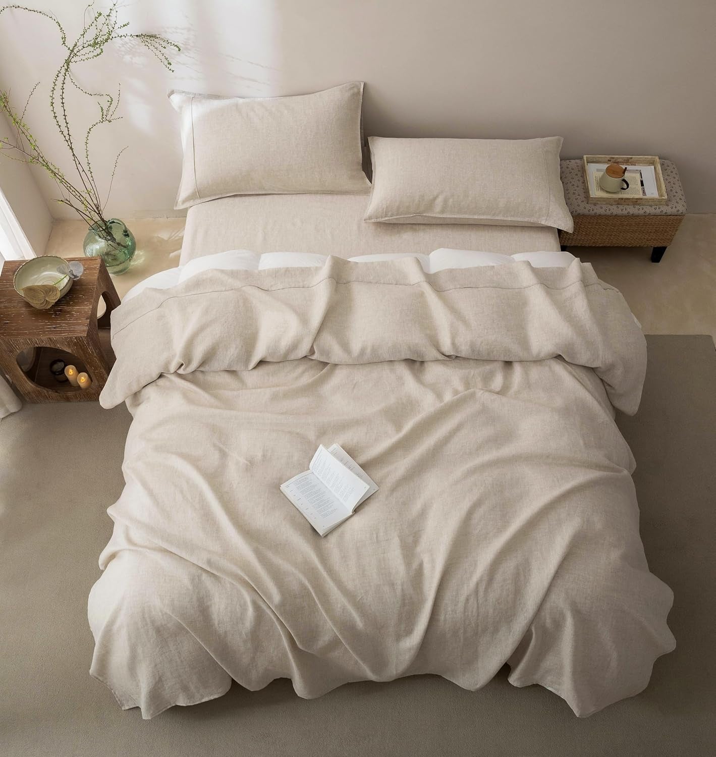 100% French Linen Pillow Case King Size Set of 2,Oeko-Tex Certified Stone Washed Flax Pillow Shams with Envelope Closure - Breathable & Cooling for Hot Sleepers(Natural Linen,20''X36'')