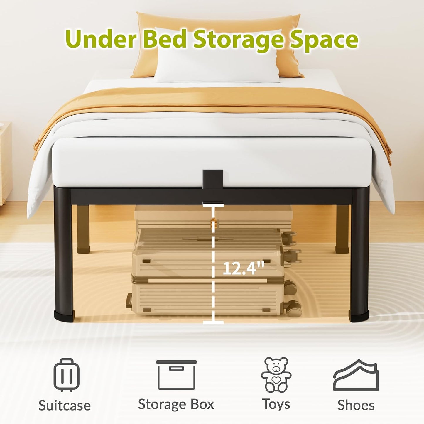 14 Inch Twin Bed Frame, Metal Platform Bed Frame with round Corner Legs, 3500 Lbs Heavy Duty Steel Slats Support, No Box Spring Needed, Noise Free, Easy Assembly, Black