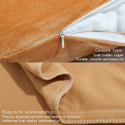 2 Pack Zippered Velvet King Pillowcases, Super Soft and Cozy Luxury Fuzzy Flannel Pillow Cases with Zipper, 20X36 Inches, Camel