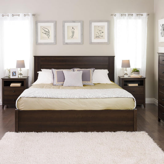 Stylish Flat Wood Panel Headboard for King Size Beds, Simplistic Wooden King Headboard 2.25" D X 81" W X 48" H, Espresso, EHFK-1301-1