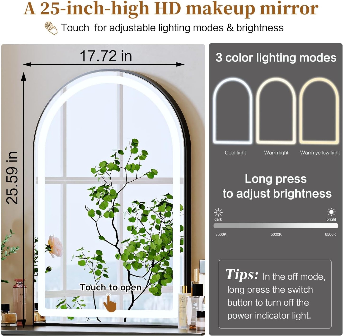 Black,Vanity Desk with Mirror and Lights,Makeup Vanity with Power Outlet and Adjustable Cabinet,Modern Makeup Table with 3 Drawers for Bedroom Makeup Room