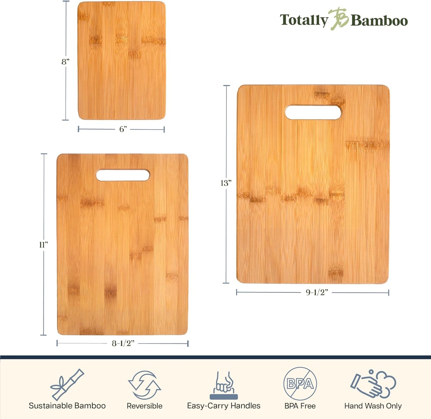 3-Piece Bamboo Cutting Board Set – Reversible Kitchen Boards for Chopping, Cheese & Serving | Durable, Eco-Friendly Wood Cutting Boards