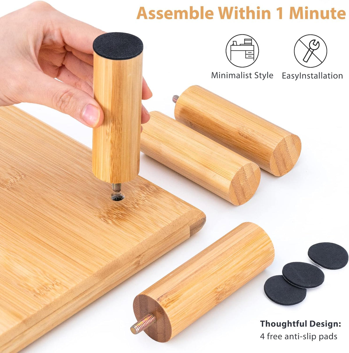 Natural bamboo dual monitor stand riser with storage, view 9
