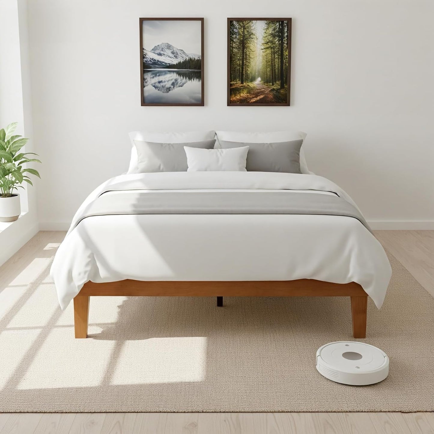 Solid Wood Bed Frame, Full Size Bed Base with Wood Slat Support, Sturdy, Stylish & Noise-Free Design, No Box Spring Needed, Easy Assembly, Dark Brown