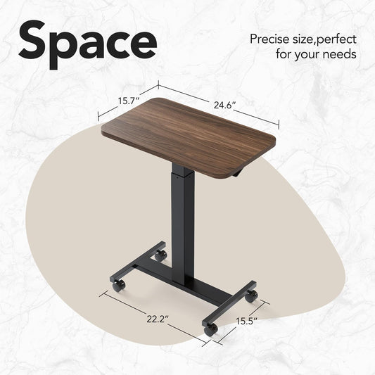 Small Rolling Laptop Standing Desk, Height Adjustable Mobile T-Base Desk with Lockable Casters, Portable Sit-Stand Workstation for Bedside & Sofa, Walnut