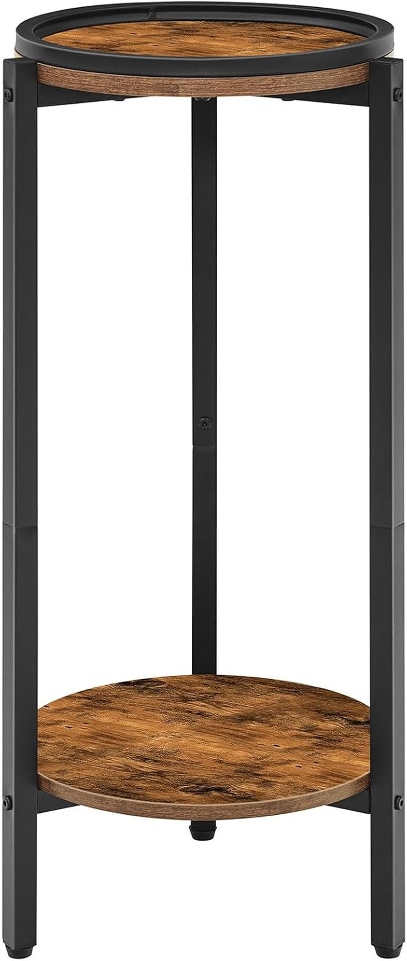 Rustic brown slim round wooden pedestal side table, view 9