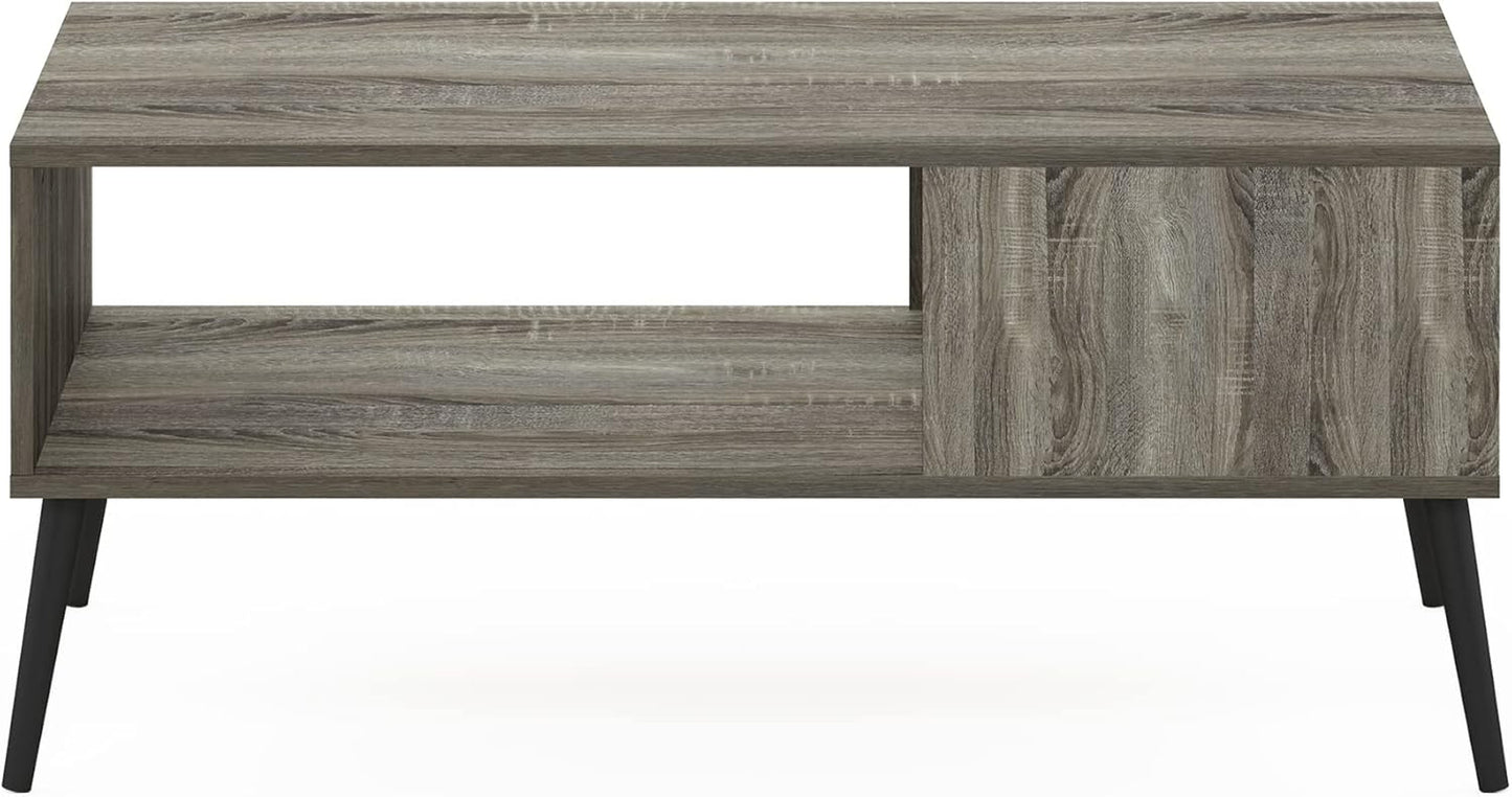 Claude Mid Century Style Coffee Table with Wood Legs, French Oak Grey Large Non-Lift Top