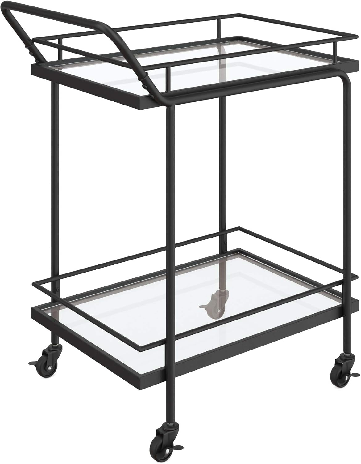 Sally Rolling Bar or Cart for Tea or Cocktail, 2-Tiered Glass and Metal, Black