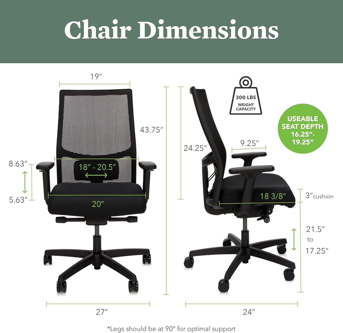 Ignition 2.0 Mid Back Task Chair, Advanced Synchro-Tilt Control, Office Chair with Lumbar Support, Height and Width Adjustable Arms, Black Frame, Black