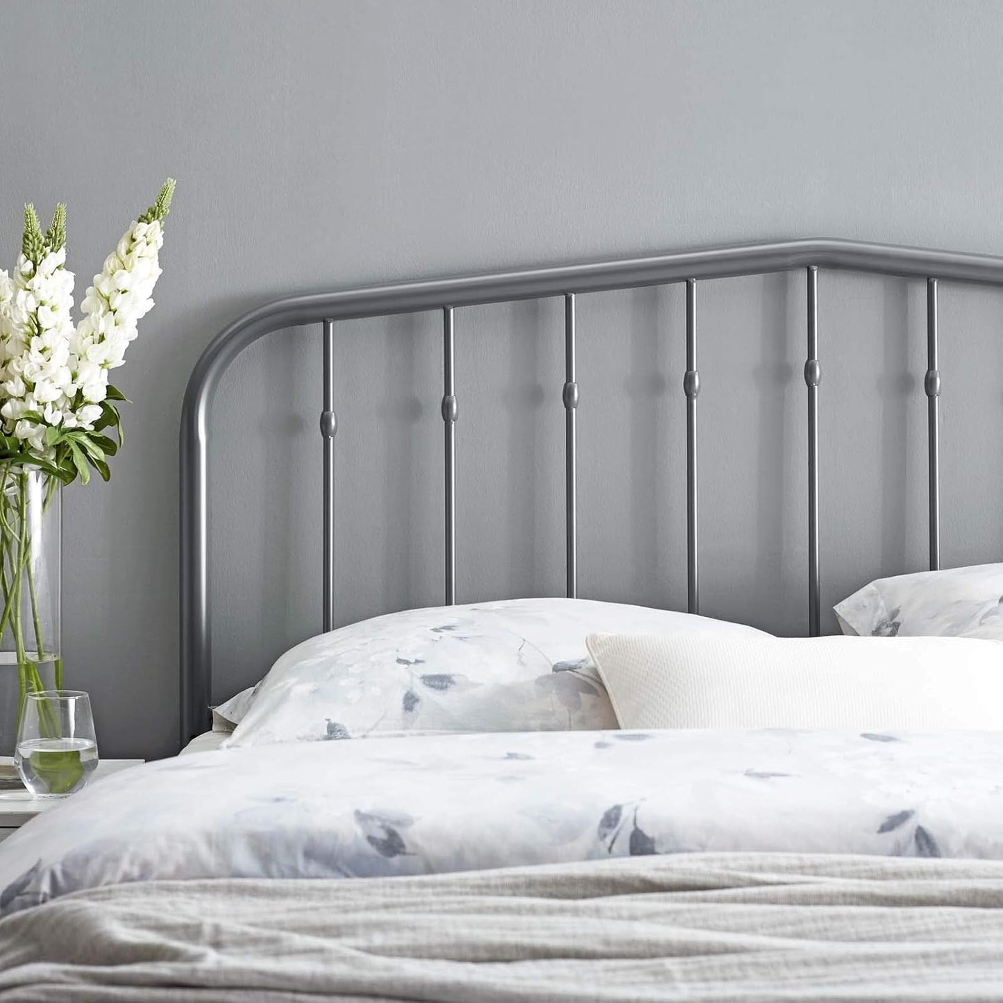 Lennon Modern Farmhouse Metal Twin Headboard in Gray
