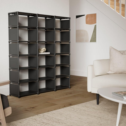 Bookcase, 18-Cube Extra Large Book Shelf, DIY Cube Storage Organizer for Bedroom, Living Room, Home Office - Black
