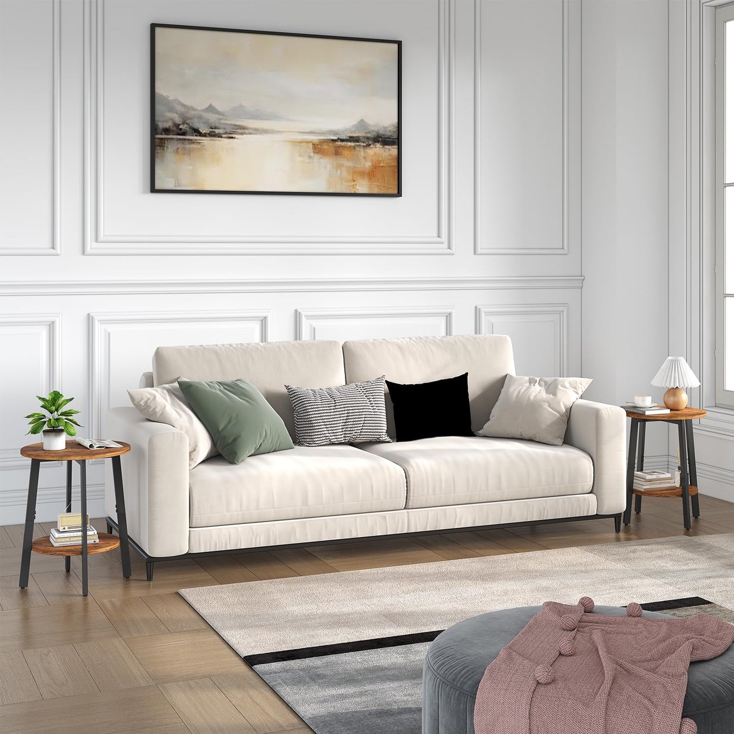 Side Table Set of 2, Small round End Table with Storage Shelf for Small Space, 2-Tier Bedside Table Sofa Couch Table, Nighstands Set of 2 Accent Table for Living Room, Bedroom, Rustic Brown