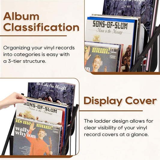 Vinyl Record Storage,3-Tier Record Holder and Stand Display, Vinyl Holder and Shelf for 21 Lps, Album Storage and Organizer, Display Frame for Album, for Art Storage Organizer