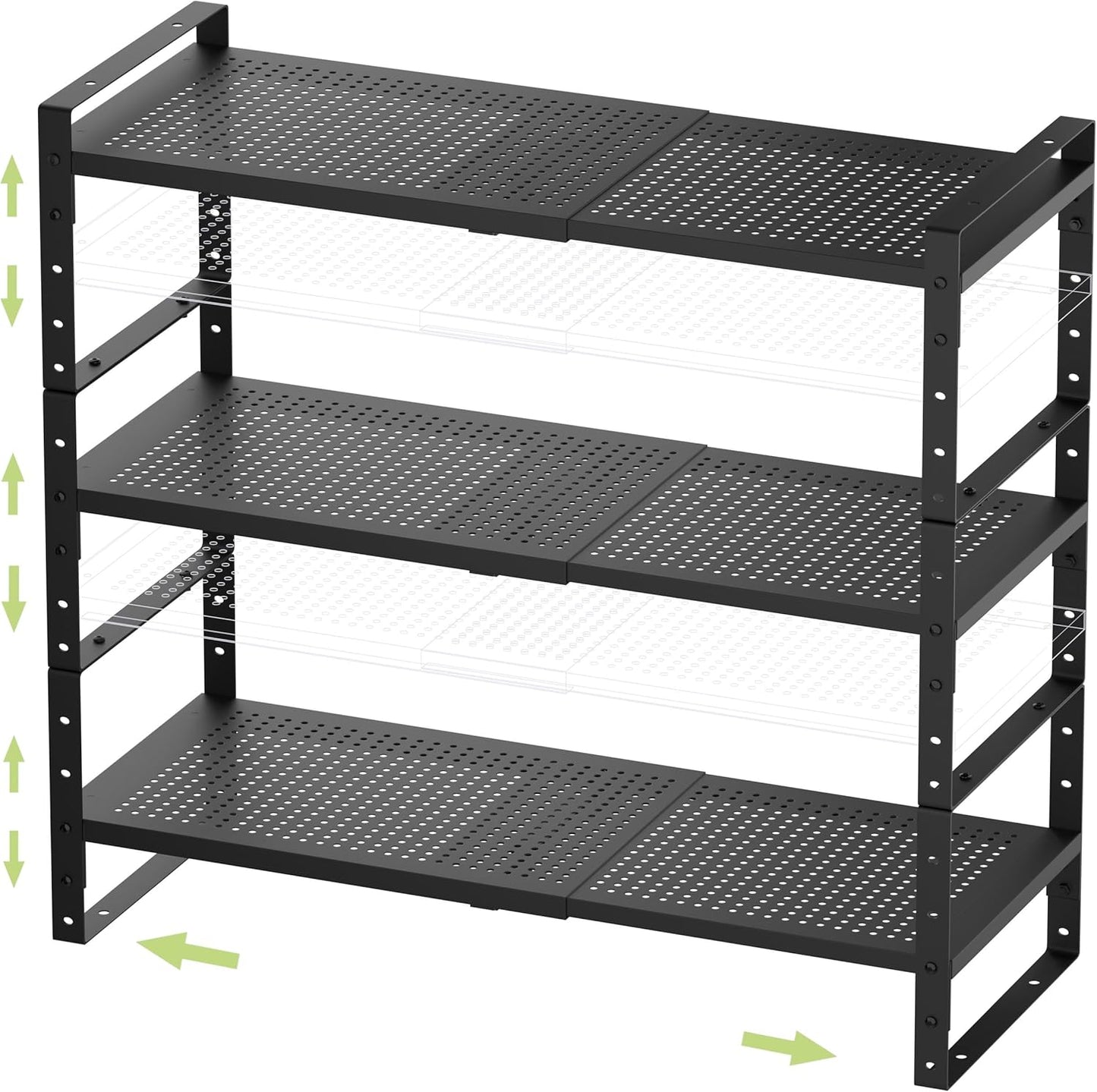 Expandable Stackable Aadjustable Shoe Rack Pantry Shelf for Kitchen Cabinets Counter Shelves Countertop Cupboard Storage Solution,Sturdy Heavy-Duty Metal Construction(1Pack/White/Large)