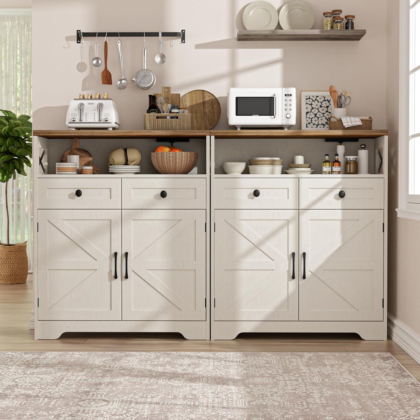 31.5" White Storage Cabinet with Doors and Drawers, Farmhouse Sideboard Buffet Cabinet with Storage, Kitchen Pantry Hutch, Coffee Bar Table Station for Kitchen, Livingroom, Dining Room
