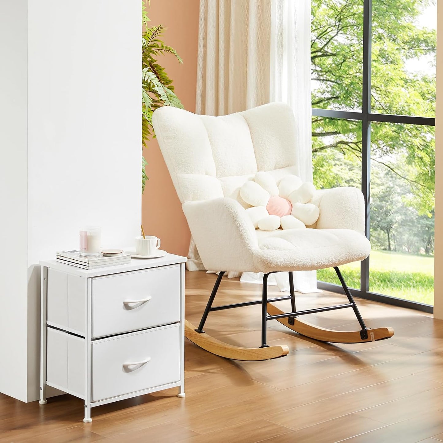 Nightstand Small Dresser with 2 Fabric Drawers Side Tables Bedroom End Table Kids Bedside Storage Furniture for 20 Inch Tall Night Stand for Closet, Entryway, College Dorm, White