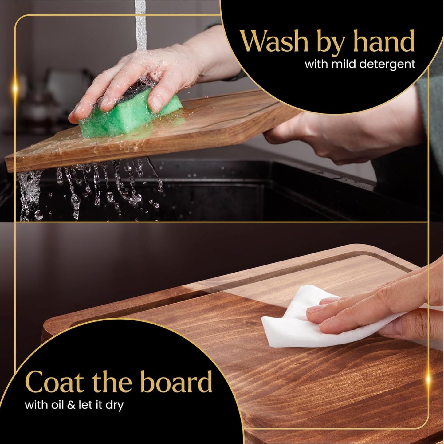 Pre-Oiled, Non Toxic 3-Piece Acacia Cutting Board Set with Stand, FSC Certified Wooden Chopping Boards with Juice Grooves for Meat. 3 Size Wood Carving Boards for Home & BBQ Kitchens by