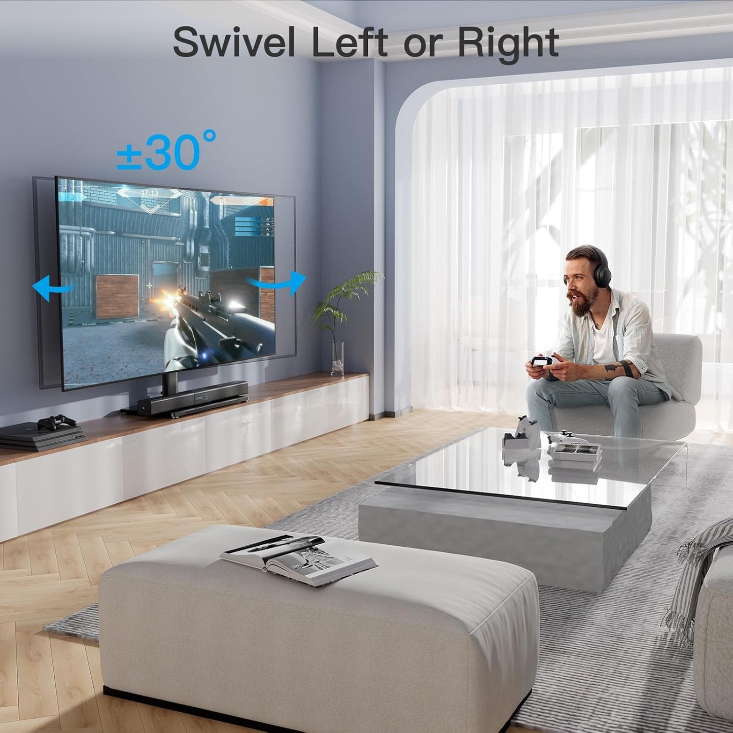 Swivel Universal TV Stand/Base - Table Top TV Stand for 32-60 Inch LCD LED Tvs - Height Adjustable TV Mount Stand with Tempered Glass Base, VESA 400X400Mm,Holds up to 88Lbs PSTVS09
