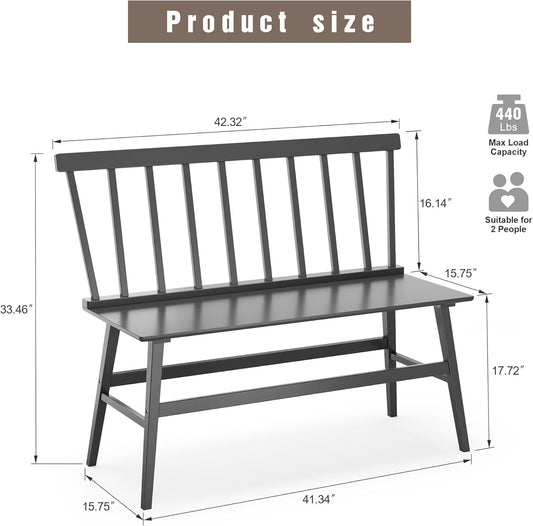 Bamboo Dining Bench, Black Entryway Bench with Spindle Back Farmhouse Wood Windsor for Foyer Balcony Living Room (Nature) (Black)