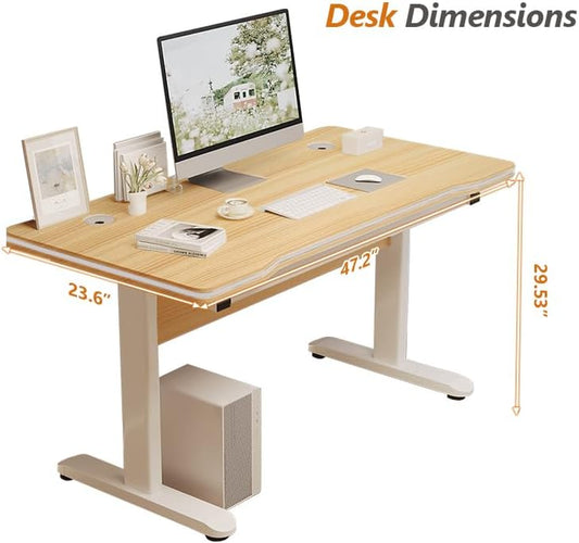 Gaming Desk Computer Writing Table for Home Office Student Art Modern Simple Style with T-Shaped Metal Bracket PC Wood Suitable for Offices&Bedrooms