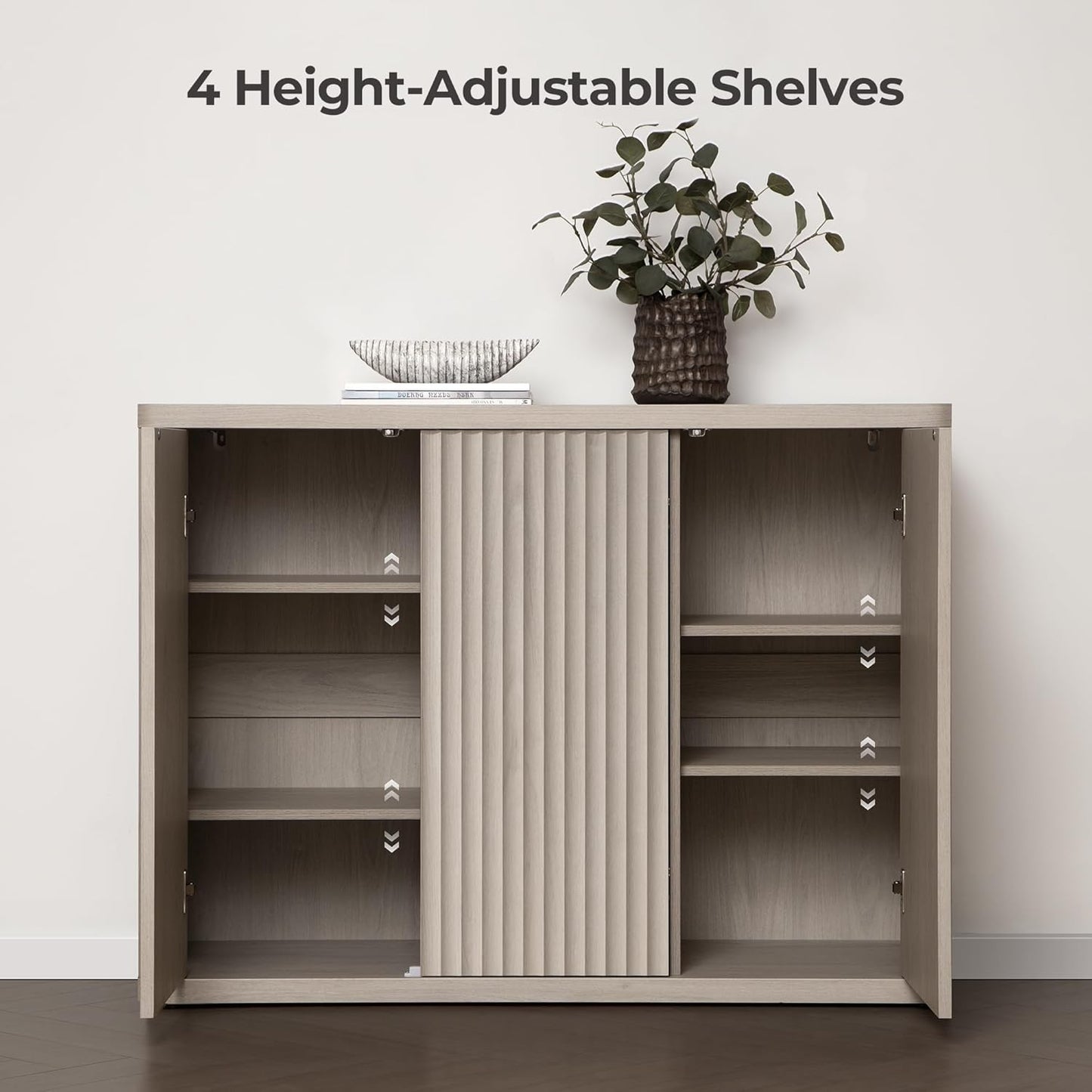 Buffet Cabinet with Storage Accent Sideboard with 3 Doors Modern 46.6" Wide Credenza Fluted Buffet Table Media Console Cabinet Entryway Cabinets for Living Room Kitchen Dining Room Hallway