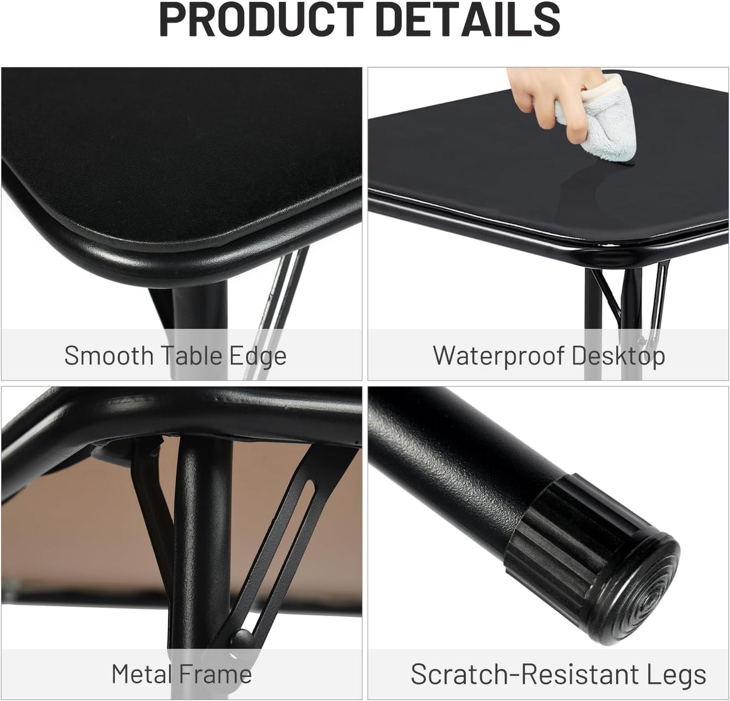 Square Folding Table, 33.9 Inch Card Table, Multi-Functional Foldable Portable for Indoor Outdoor Dining Panic Patio Balcony Backyard Poolside, PVC Tabletop, Metal Frame, Black