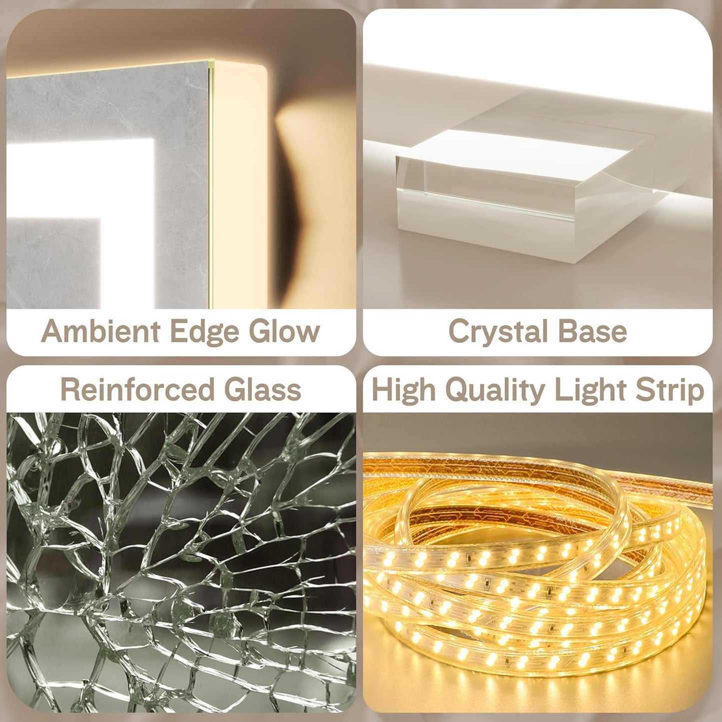 22"X20" Lighted Vanity Mirror – Large Makeup Mirror with 3-Color Dimmable LED Lights, 10X Magnification, Touch Control, Tabletop or Wall Mount Mirror for Bedroom & Dressing Room (White)