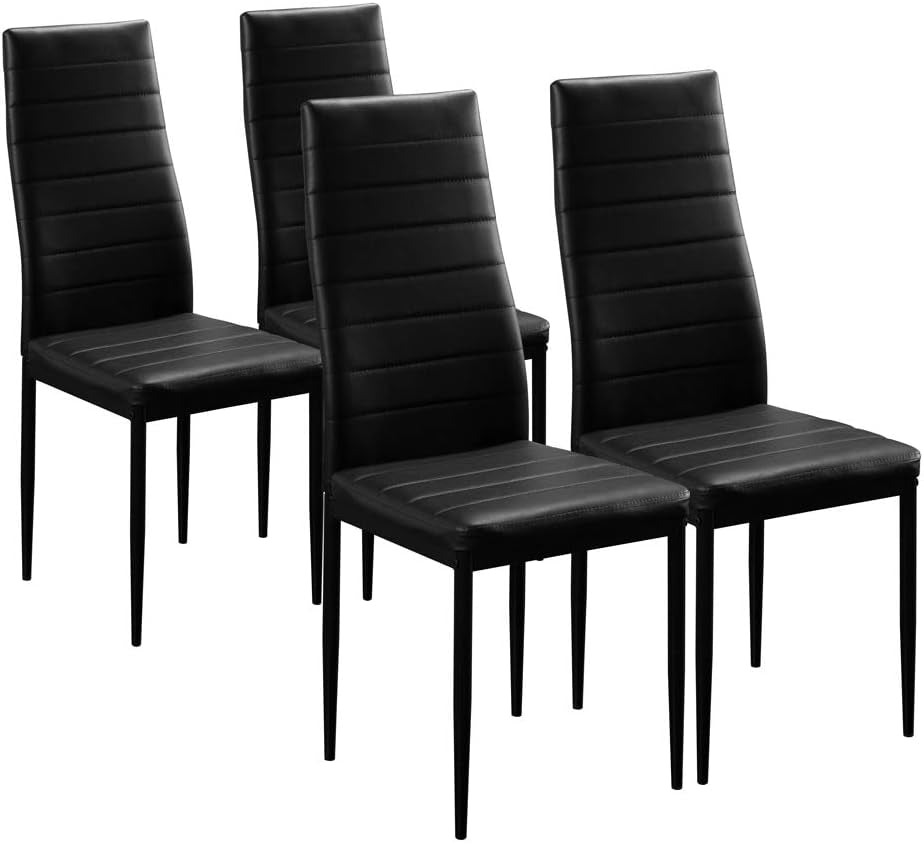 Dining Chairs Set of 4, PU Leather Balck Kitchen Chairs with Padded High Back & Foot Cap Protection for Dining Kitchen Living Room,300Lbs Capacity,Space-Saving