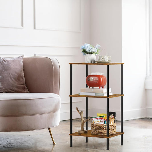 Tall Side Table 30 Inch Height Small Tall Bedside Table with Storage Shelves 3 Tier Narrow End Table Industrial Telephone Table for Living Room, Bedroom, Office, Rustic Brown
