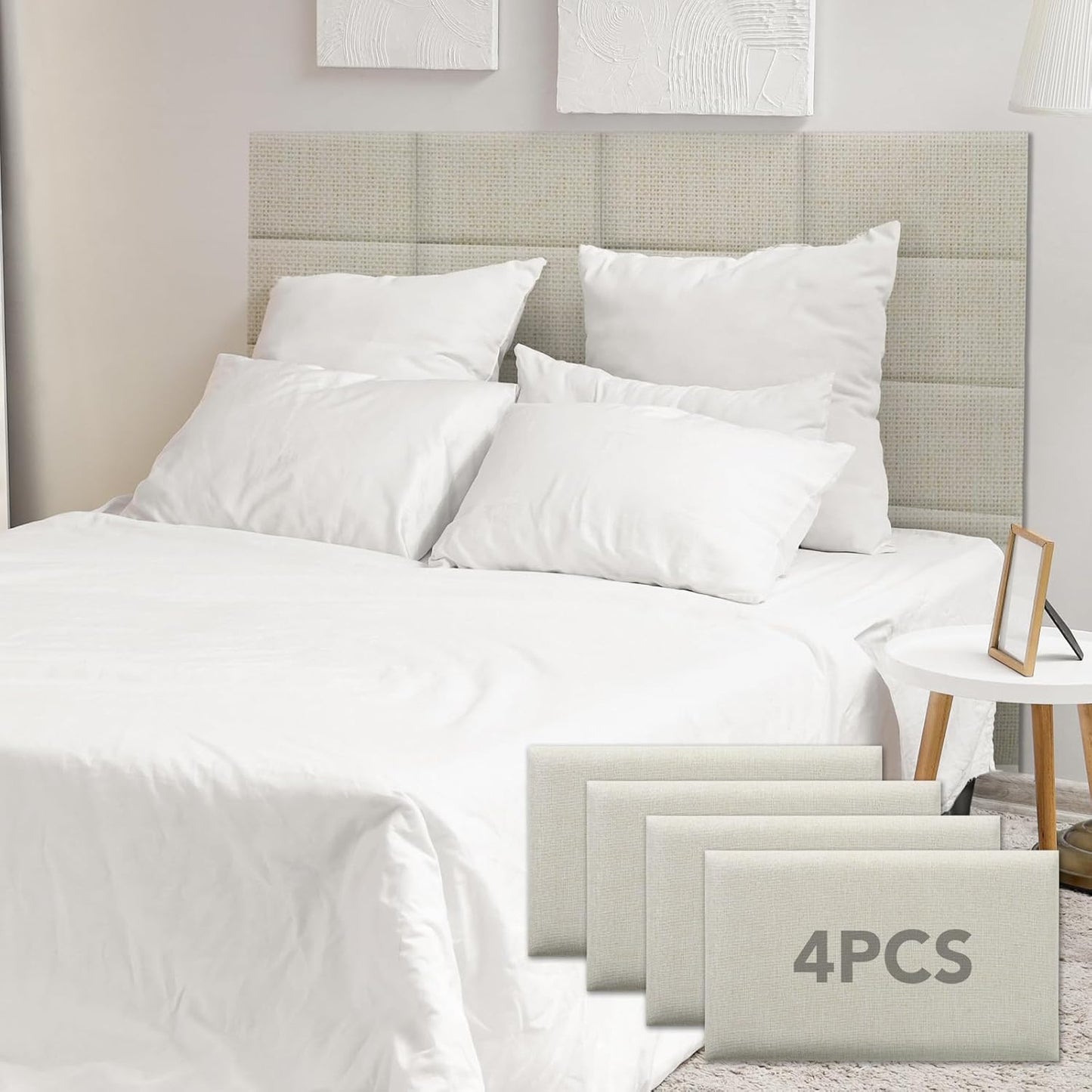 4 Piece Linen Fabric Peel and Stick Headboard, Upholstered Wall Mounted Headboard for Twin, 3D Anti-Collision Soundproof Self-Adhesive Wall Panel for Bedroom 16.53" X 9.84"