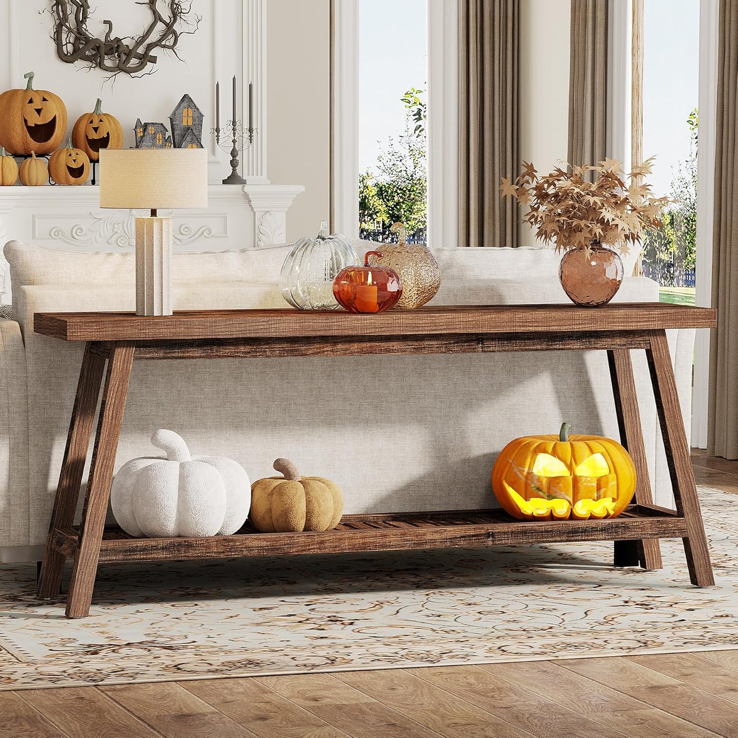 70.86-Inch Console Table for Entyrway, Farmhouse 2-Tier Entry Entrance Table, Narrow Long Sofa Table behind Couch, Rustic Brown